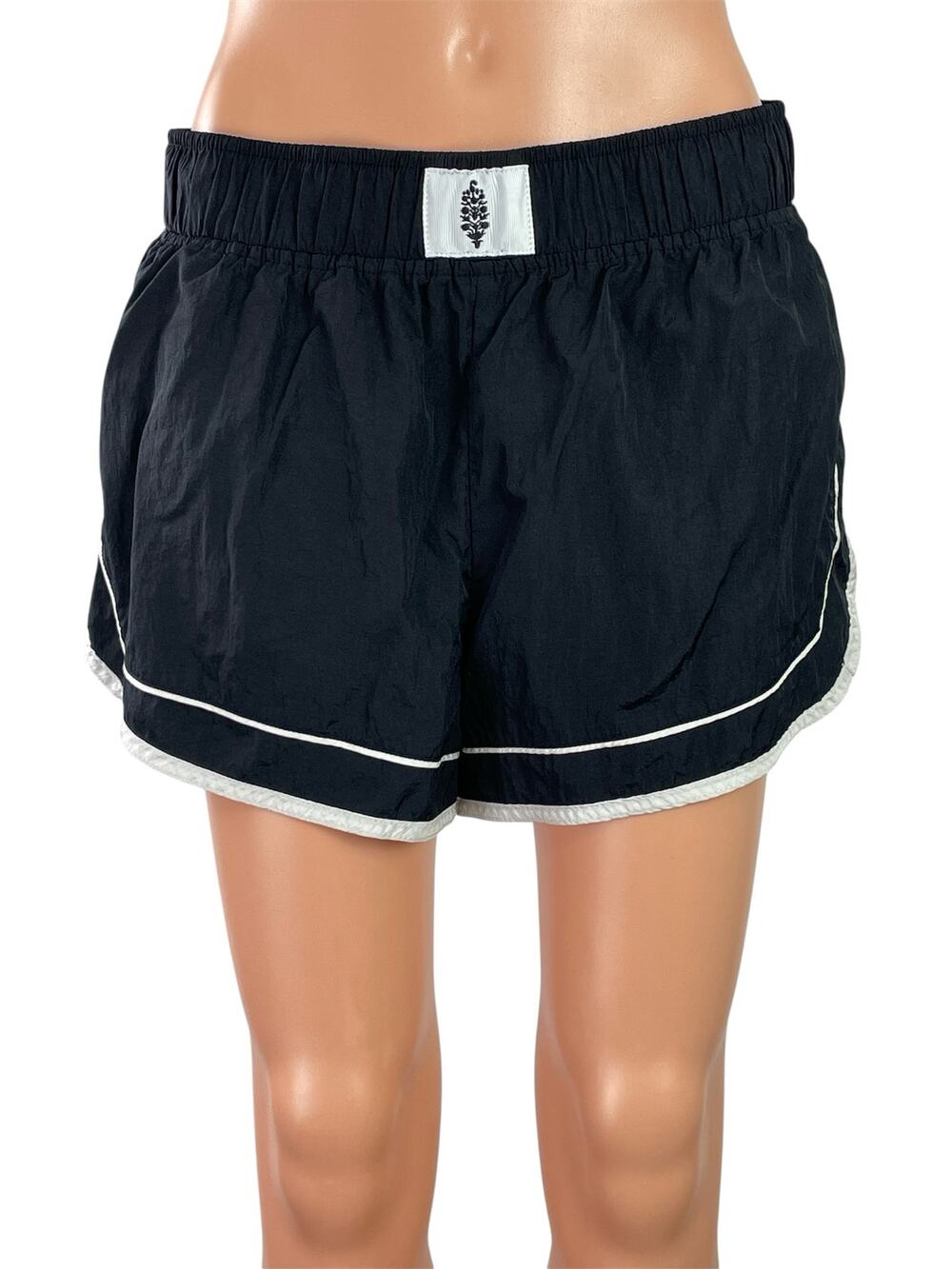 Free People Varsity Blues Women's Black White Elastic Waist Athletic Shorts Sz L